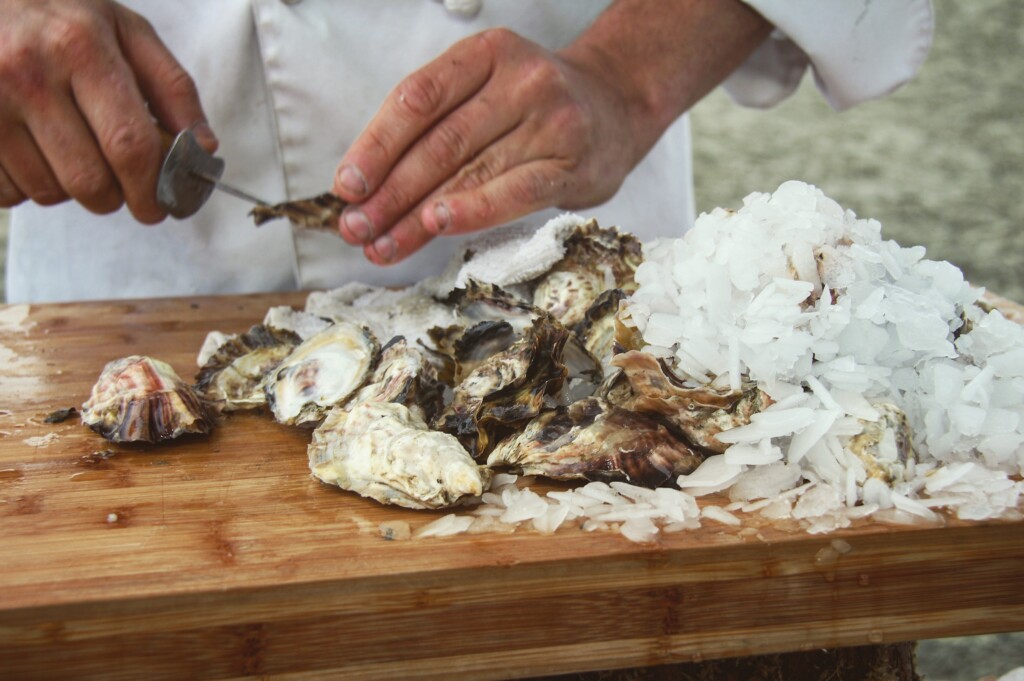 shucking oysters